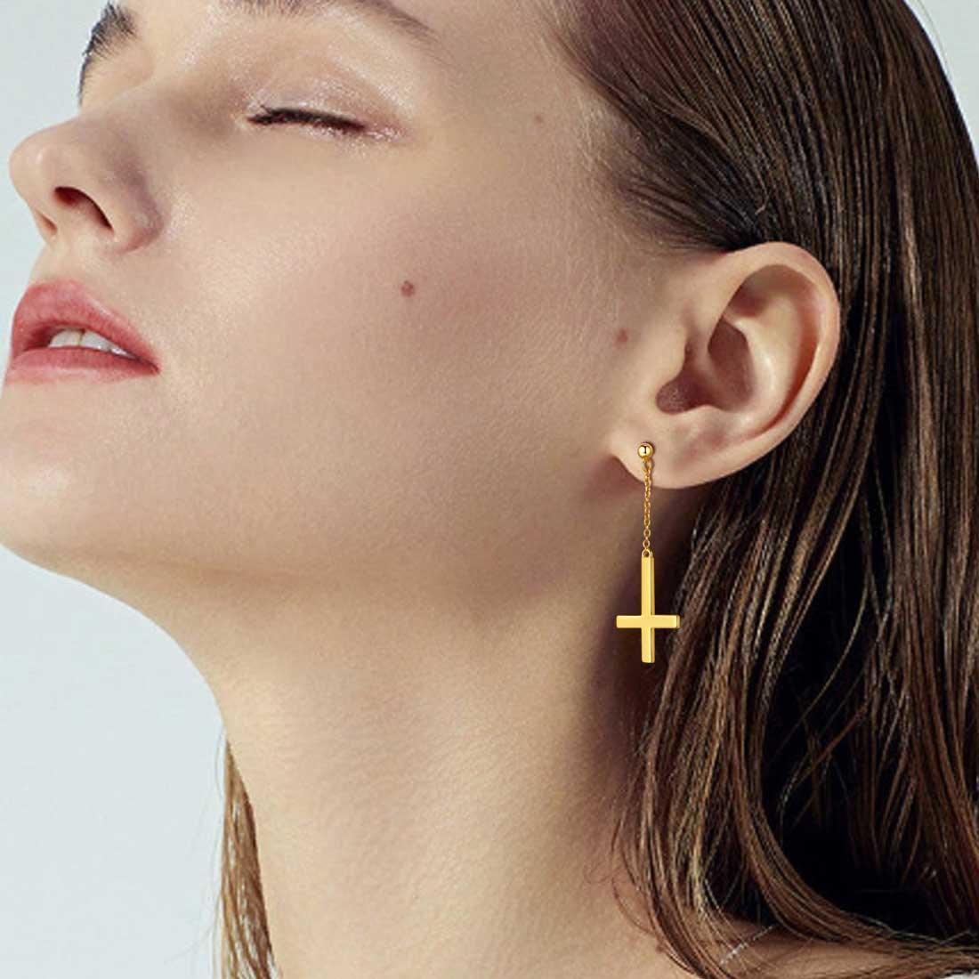 Tokyo Mart Upside Down Cross Earrings Dangling Women Mens Jewelry Sterling Silver
