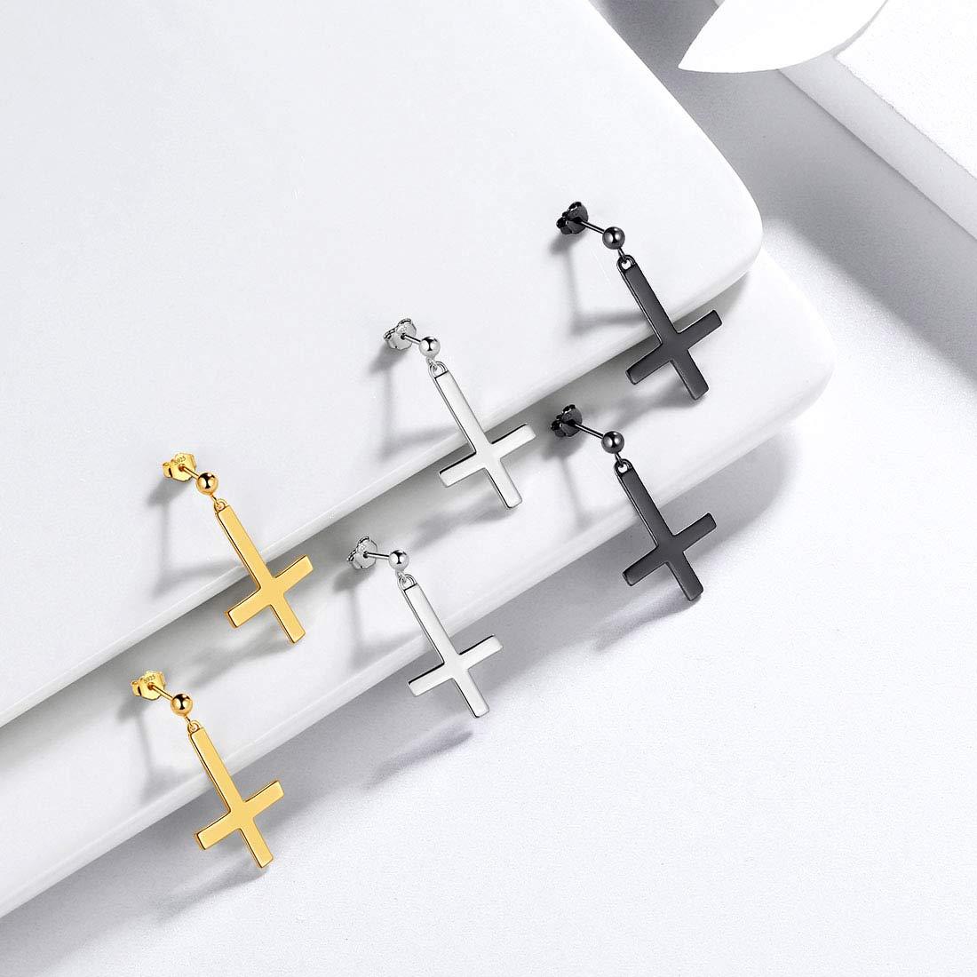 Tokyo Mart Upside Down Cross Earrings Women Mens Jewelry 925 Sterling Silver