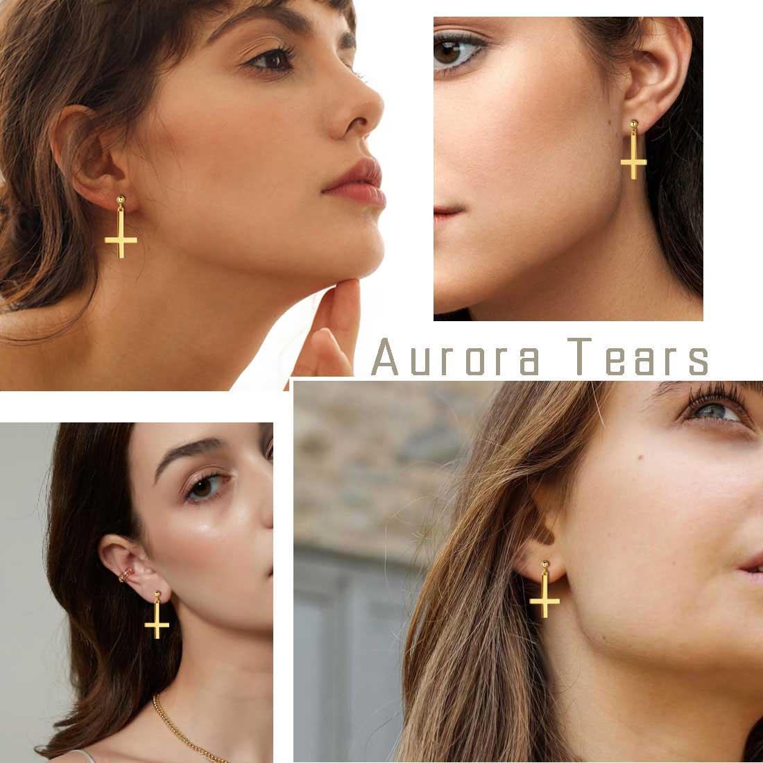 Tokyo Mart Upside Down Cross Earrings Women Mens Jewelry 925 Sterling Silver