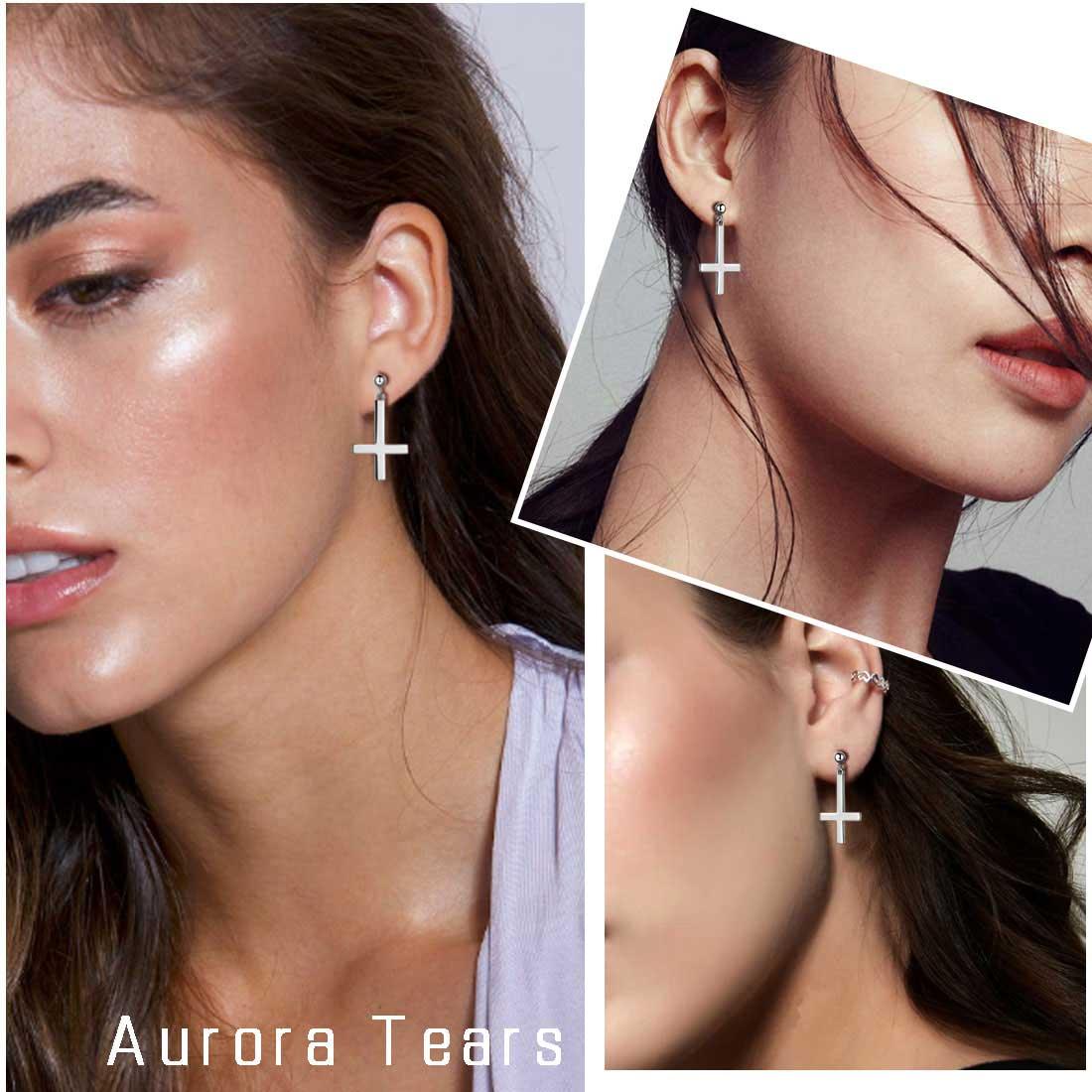 Tokyo Mart Upside Down Cross Earrings Women Mens Jewelry 925 Sterling Silver