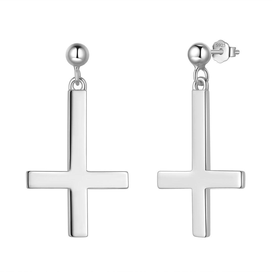 Tokyo Mart Upside Down Cross Earrings Women Mens Jewelry 925 Sterling Silver