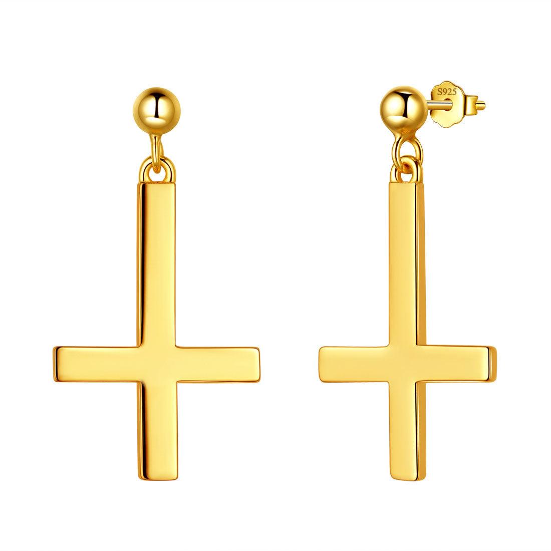 Tokyo Mart Upside Down Cross Earrings Women Mens Jewelry 925 Sterling Silver