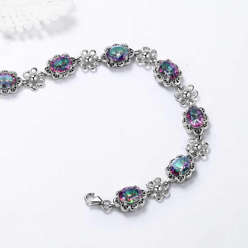 Tokyo Mart Women Vintage Tennis Bracelet Rainbow Mystic Topaz Jewelry Flower Oval Girls Gifts 925 Sterling Silver