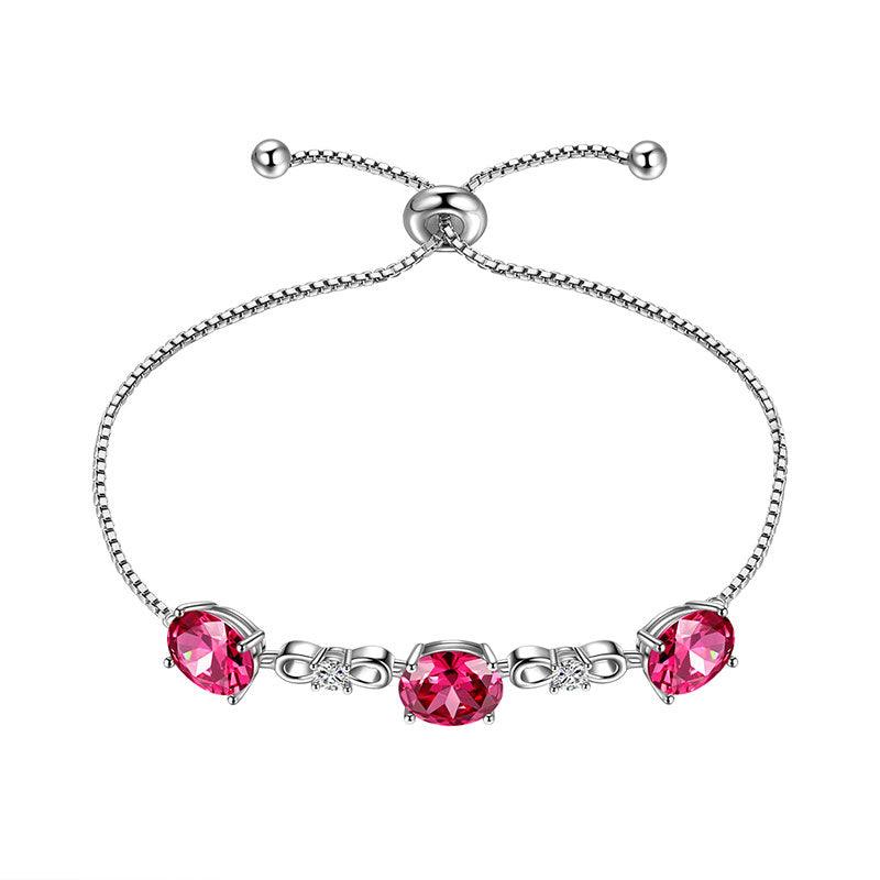 Tokyo Mart Round Birthstone July Ruby Bracelet Women Girls Jewelry Birthday Gift Sterling Silver