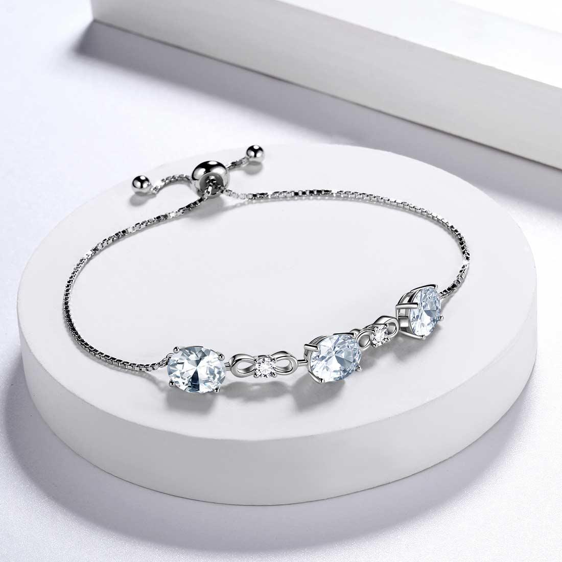 Tokyo Mart Round Birthstone April Diamond Bracelet Women Girls Jewelry Birthday Gift Sterling Silver