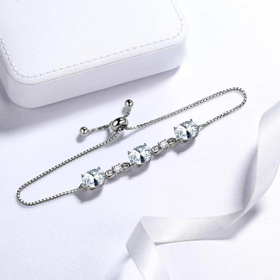 Tokyo Mart Round Birthstone April Diamond Bracelet Women Girls Jewelry Birthday Gift Sterling Silver