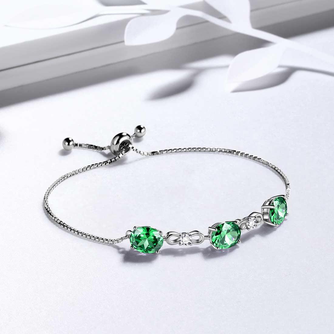 Tokyo Mart Round Birthstone May Emerald Bracelet Women Girls Jewelry Birthday Gift Sterling Silver