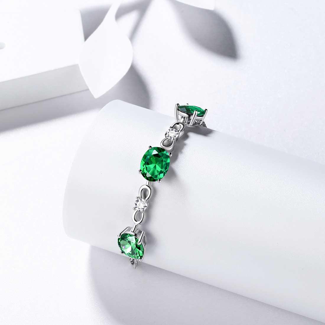 Tokyo Mart Round Birthstone May Emerald Bracelet Women Girls Jewelry Birthday Gift Sterling Silver