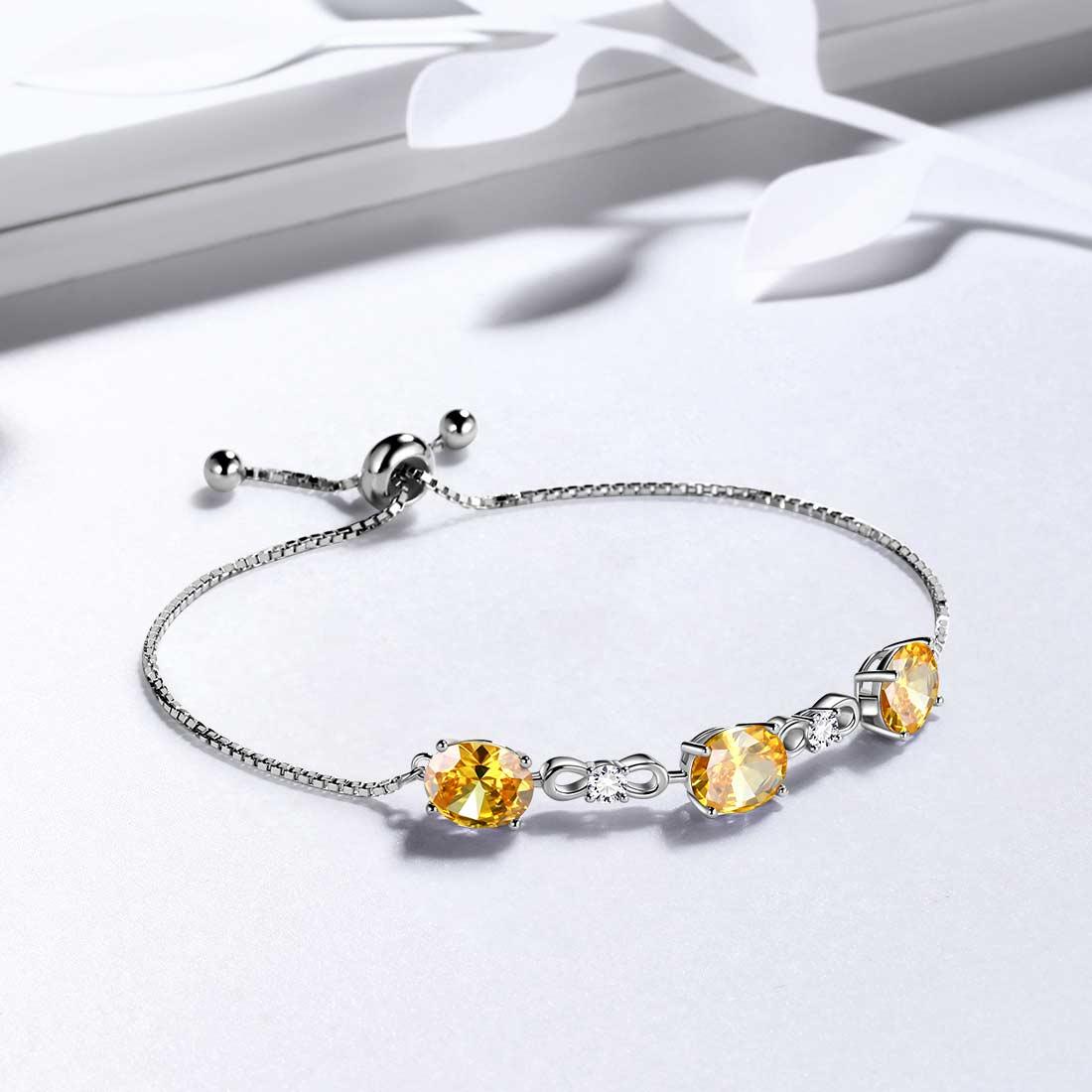Tokyo Mart Round Birthstone November Citrine Bracelet Women Girls Jewelry Birthday Gift Sterling Silver