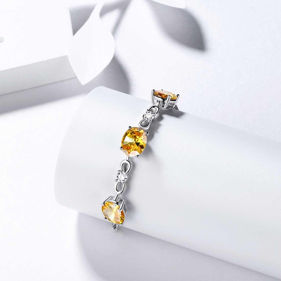 Tokyo Mart Round Birthstone November Citrine Bracelet Women Girls Jewelry Birthday Gift Sterling Silver