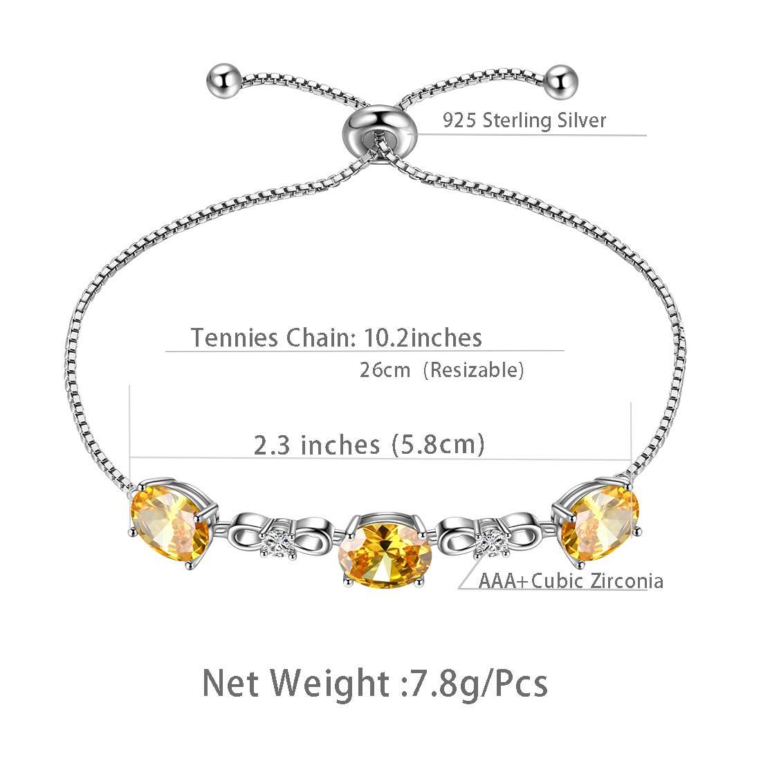 Tokyo Mart Round Birthstone November Citrine Bracelet Women Girls Jewelry Birthday Gift Sterling Silver
