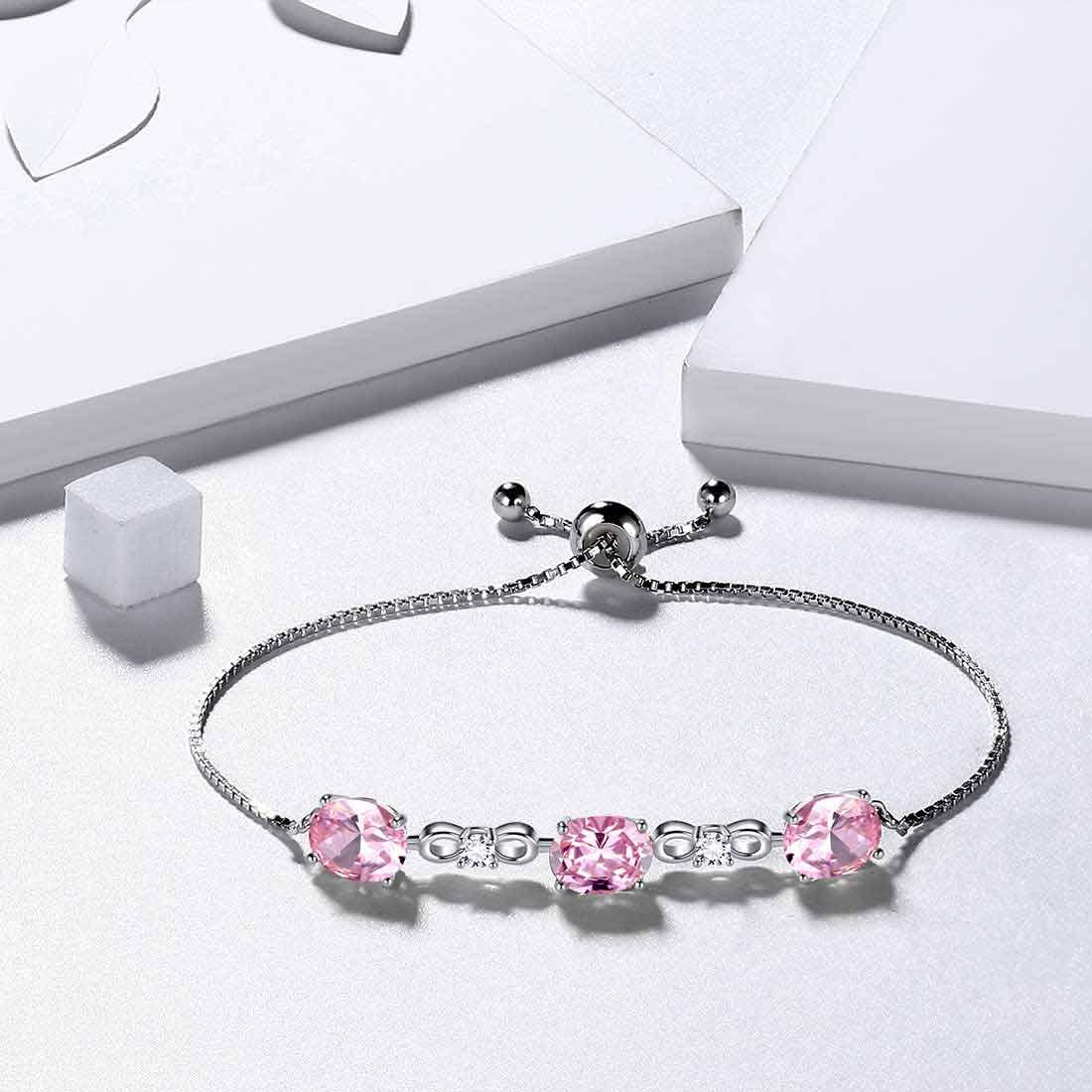 Tokyo Mart Round Birthstone October Tourmaline Bracelet Women Girls Jewelry Birthday Gift Sterling Silver