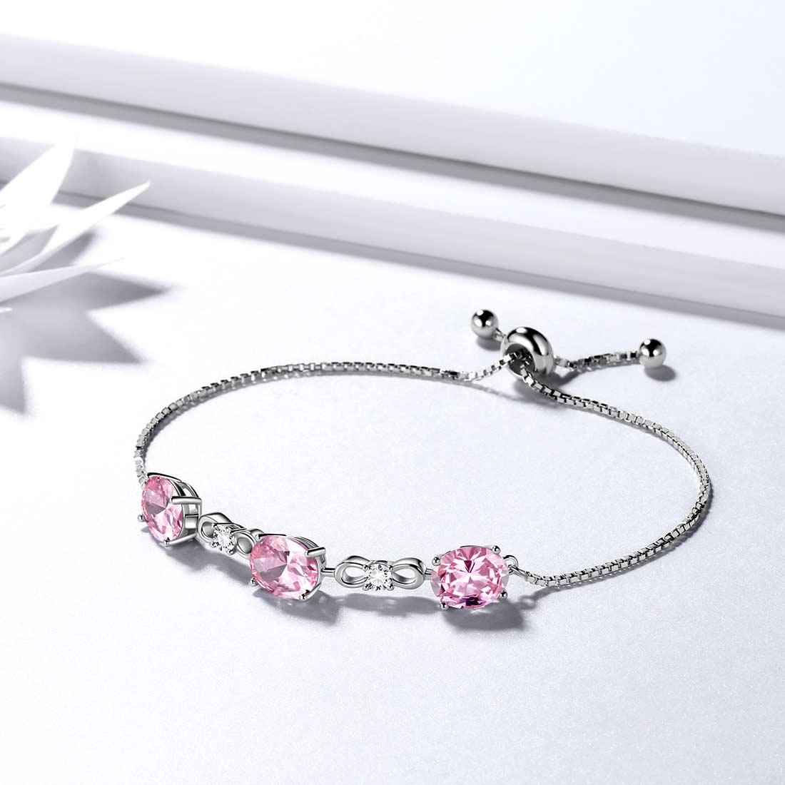 Tokyo Mart Round Birthstone October Tourmaline Bracelet Women Girls Jewelry Birthday Gift Sterling Silver