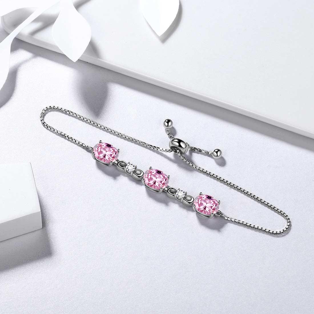 Tokyo Mart Round Birthstone October Tourmaline Bracelet Women Girls Jewelry Birthday Gift Sterling Silver