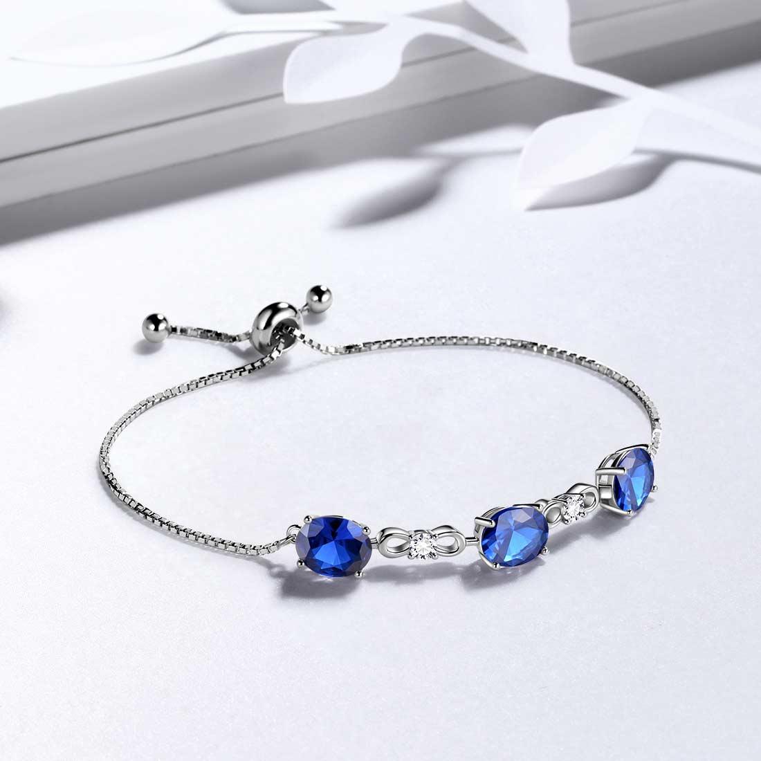 Tokyo Mart Round Birthstone September Sapphire Bracelet Women Girls Jewelry Birthday Gift Sterling Silver