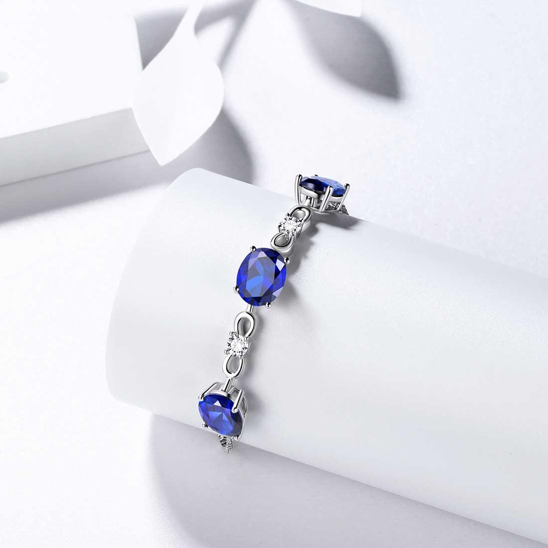 Tokyo Mart Round Birthstone September Sapphire Bracelet Women Girls Jewelry Birthday Gift Sterling Silver