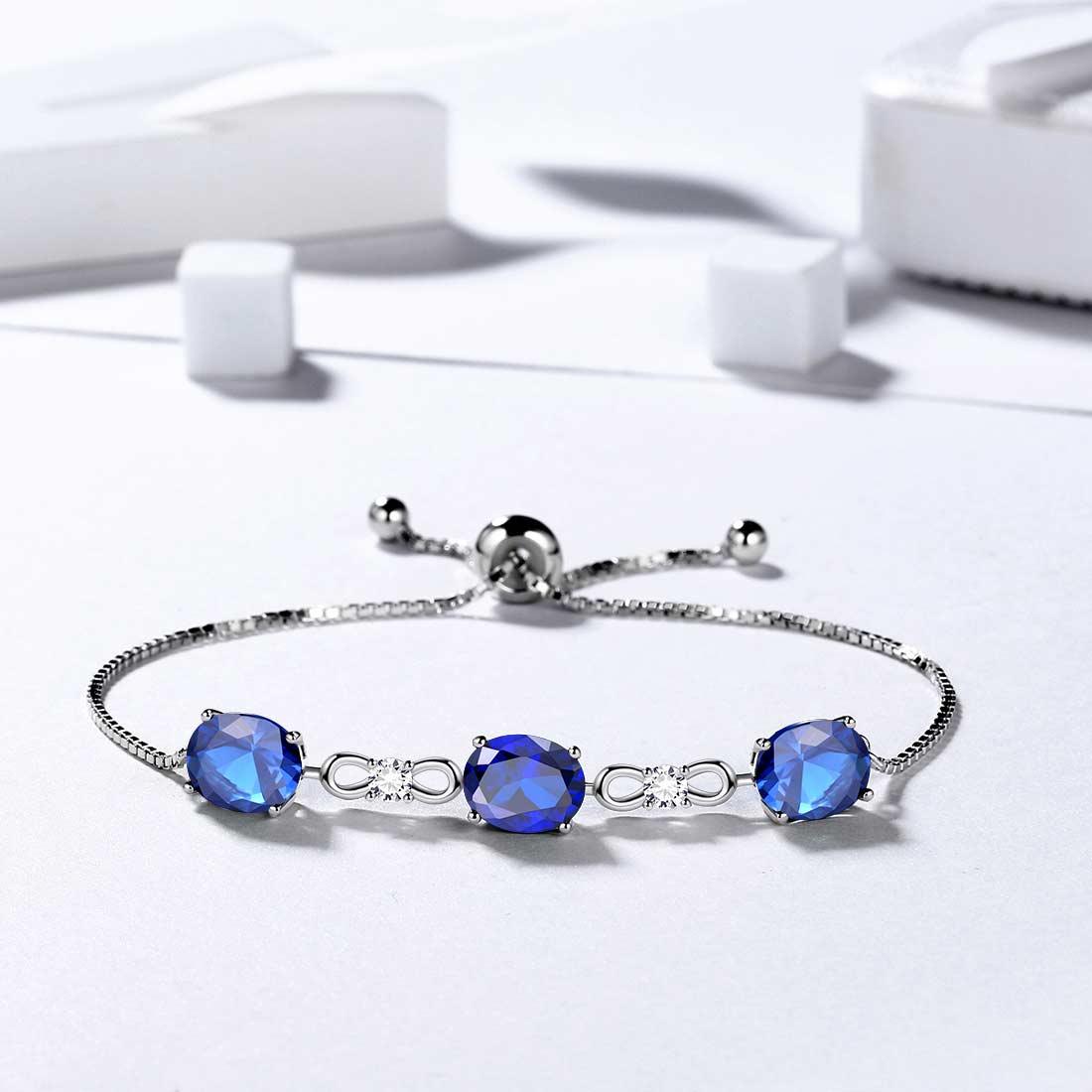 Tokyo Mart Round Birthstone September Sapphire Bracelet Women Girls Jewelry Birthday Gift Sterling Silver