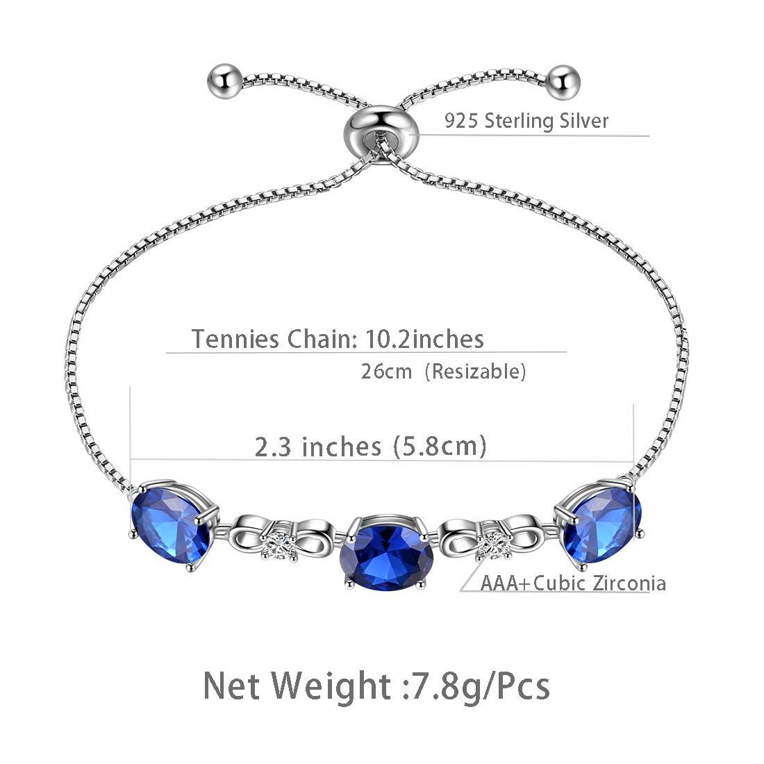Tokyo Mart Round Birthstone September Sapphire Bracelet Women Girls Jewelry Birthday Gift Sterling Silver