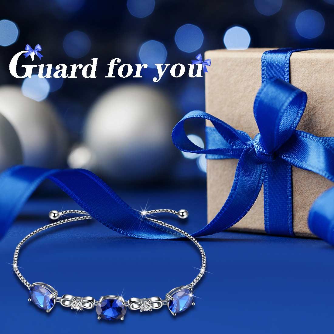 Tokyo Mart Round Birthstone September Sapphire Bracelet Women Girls Jewelry Birthday Gift Sterling Silver
