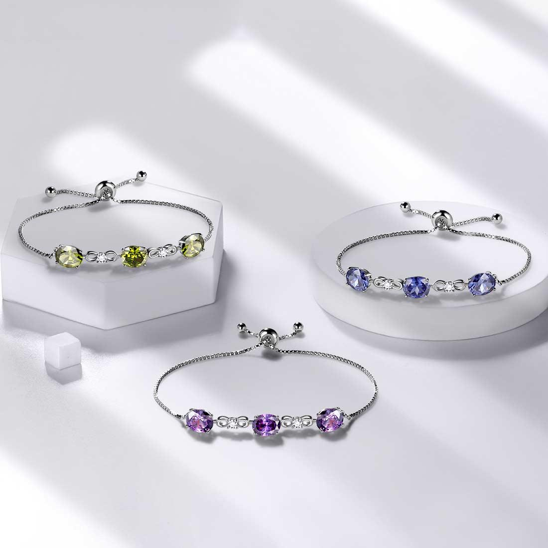 Tokyo Mart Round Birthstone February Amethyst Bracelet Women Girls Jewelry Birthday Gift Sterling Silver