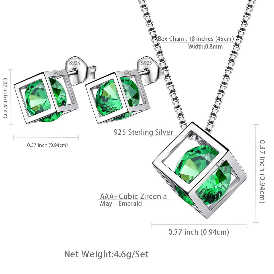 Tokyo Mart 3D Cube Birthstone May Emerald Jewelry Set 3PCS Women Girls Birthday Gift
