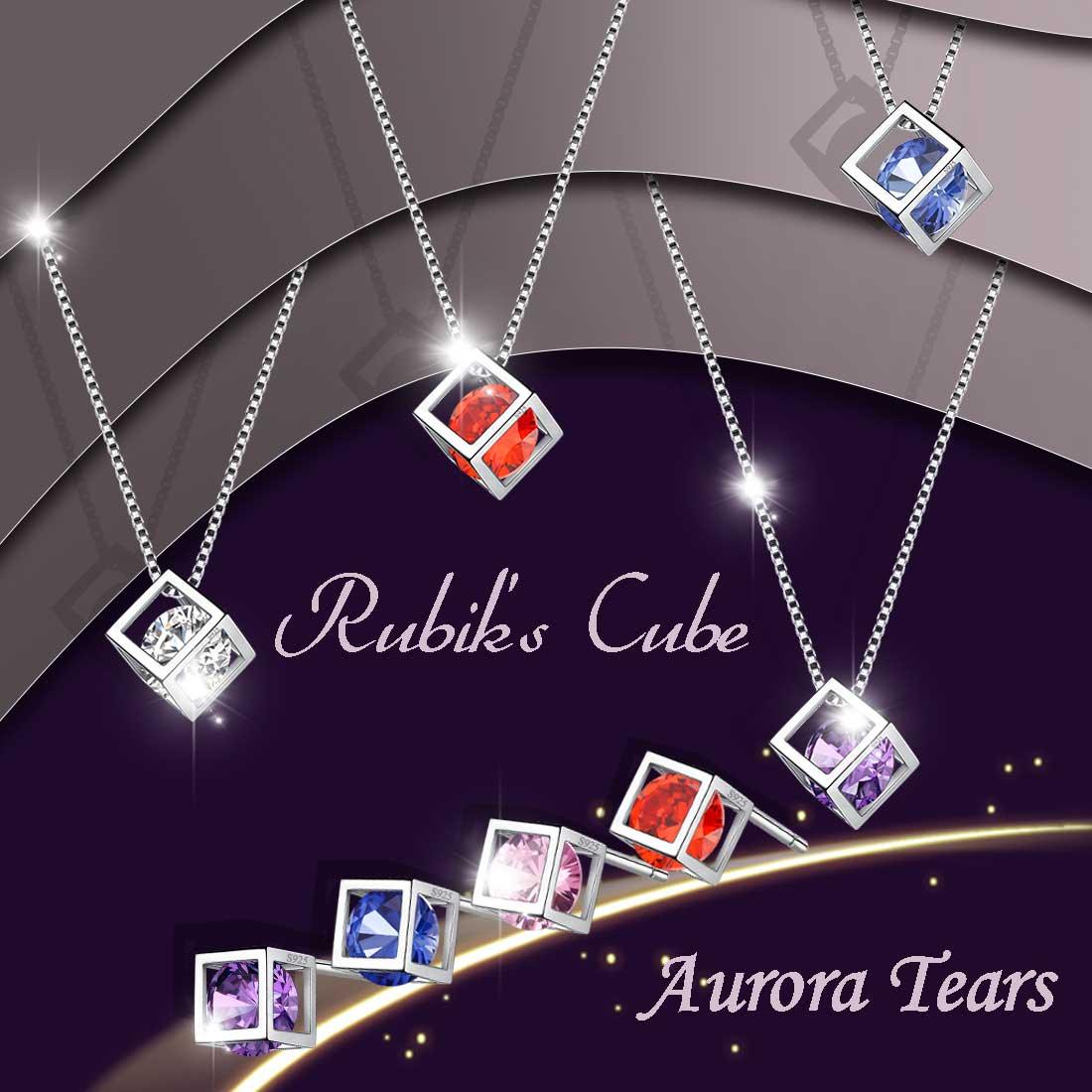 Tokyo Mart 3D Cube Birthstone February Amethyst Jewelry Set 3PCS Women Girls Birthday Gift