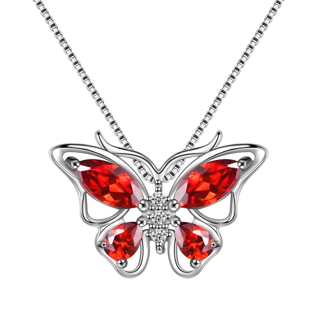 Tokyo Mart Women Butterfly Pendant Necklace 12 Birthstone Girls Birthsday Gift 925 Sterling Silver