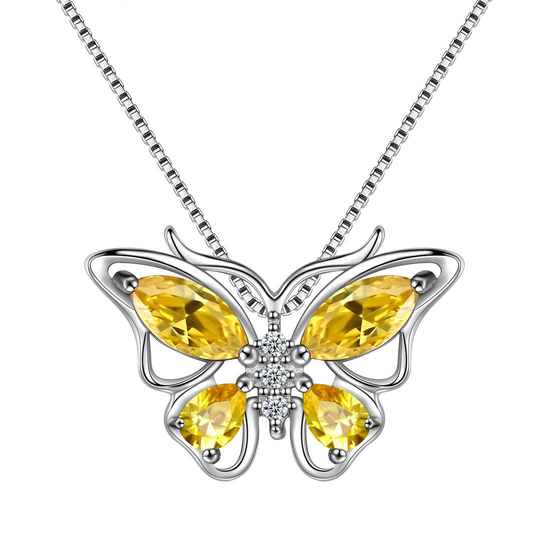 Tokyo Mart Women Butterfly Pendant Necklace 12 Birthstone Girls Birthsday Gift 925 Sterling Silver