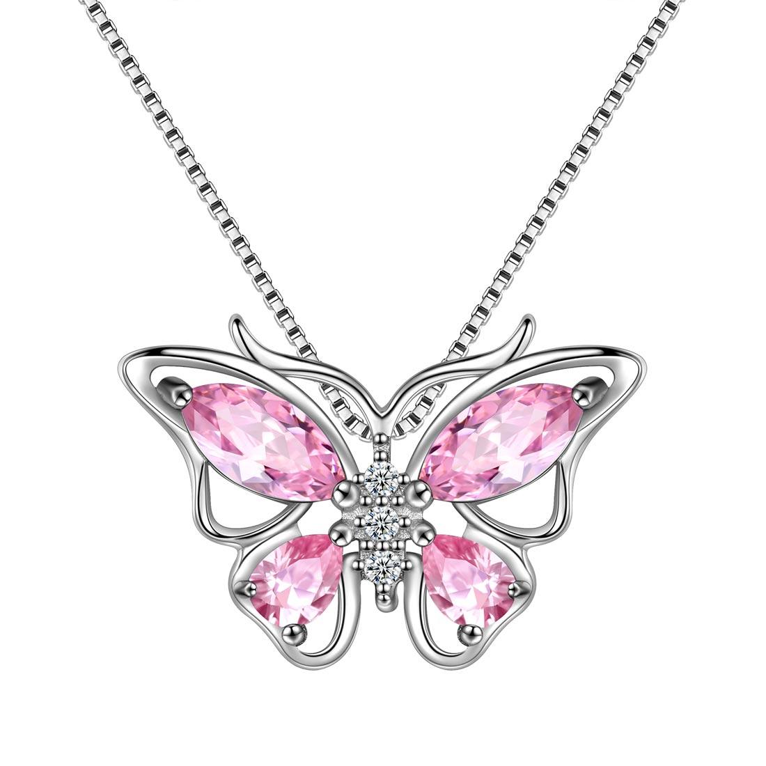 Tokyo Mart Women Butterfly Pendant Necklace 12 Birthstone Girls Birthsday Gift 925 Sterling Silver