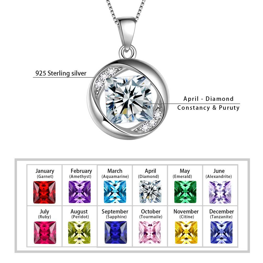 Tokyo Mart Round Birthstone April Diamond Necklace Pendant Women Girls Jewelry Birthday Gift