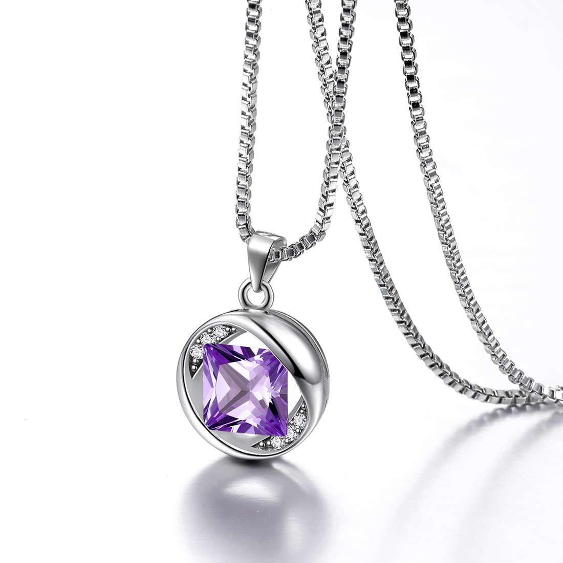 Tokyo Mart Round Birthstone February Amethyst Necklace Pendant Women Girls Jewelry Birthday Gift