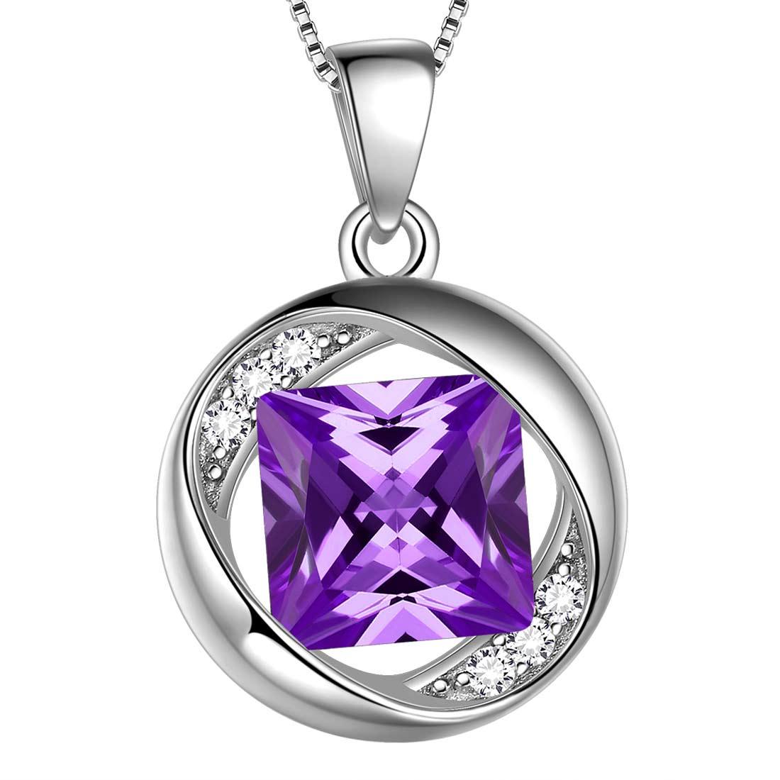Tokyo Mart Round Birthstone February Amethyst Necklace Pendant Women Girls Jewelry Birthday Gift