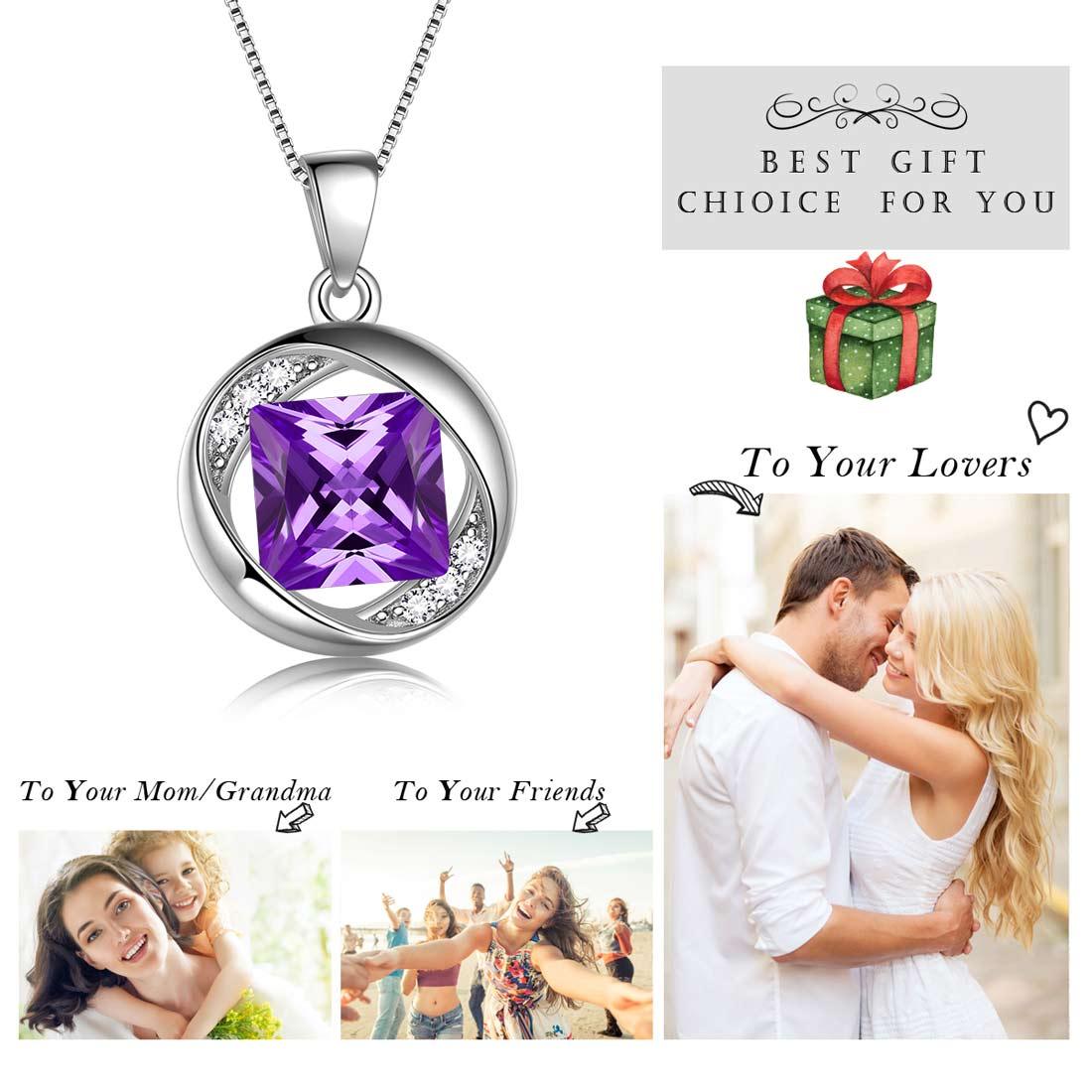 Tokyo Mart Round Birthstone February Amethyst Necklace Pendant Women Girls Jewelry Birthday Gift
