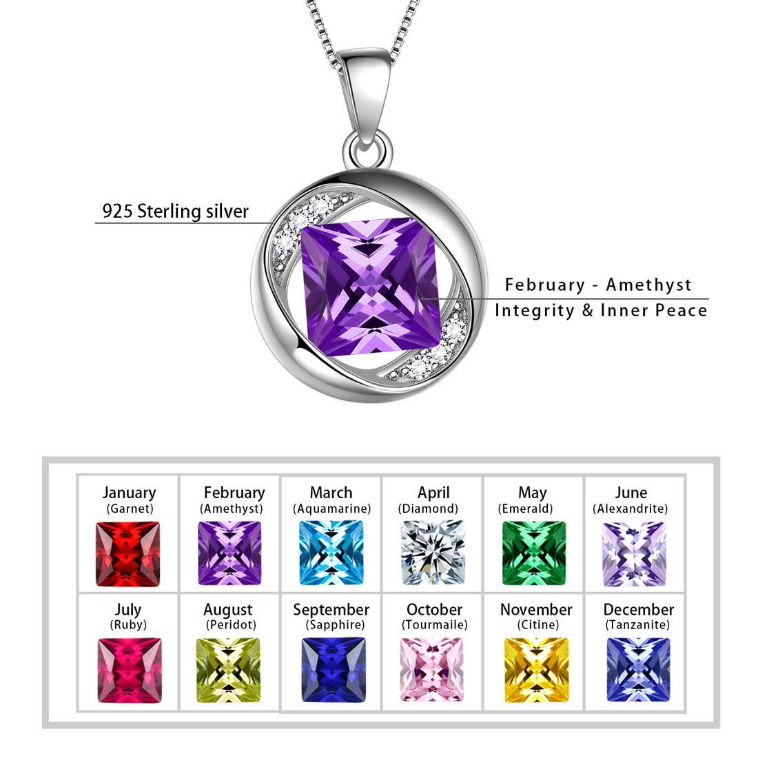 Tokyo Mart Round Birthstone February Amethyst Necklace Pendant Women Girls Jewelry Birthday Gift