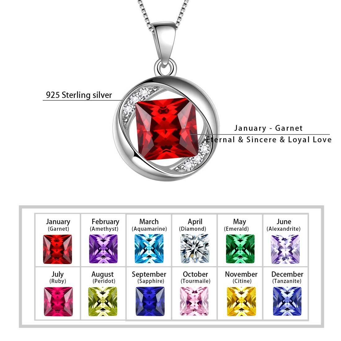 Tokyo Mart Round Birthstone January Garnet Necklace Pendant Women Girls Jewelry Birthday Gift