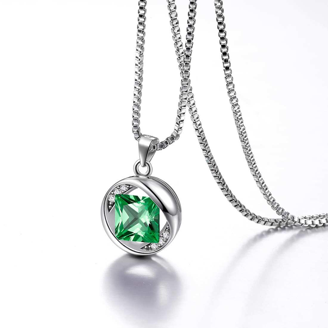 Tokyo Mart Round Birthstone May Emerald Necklace Pendant Women Girls Jewelry Birthday Gift