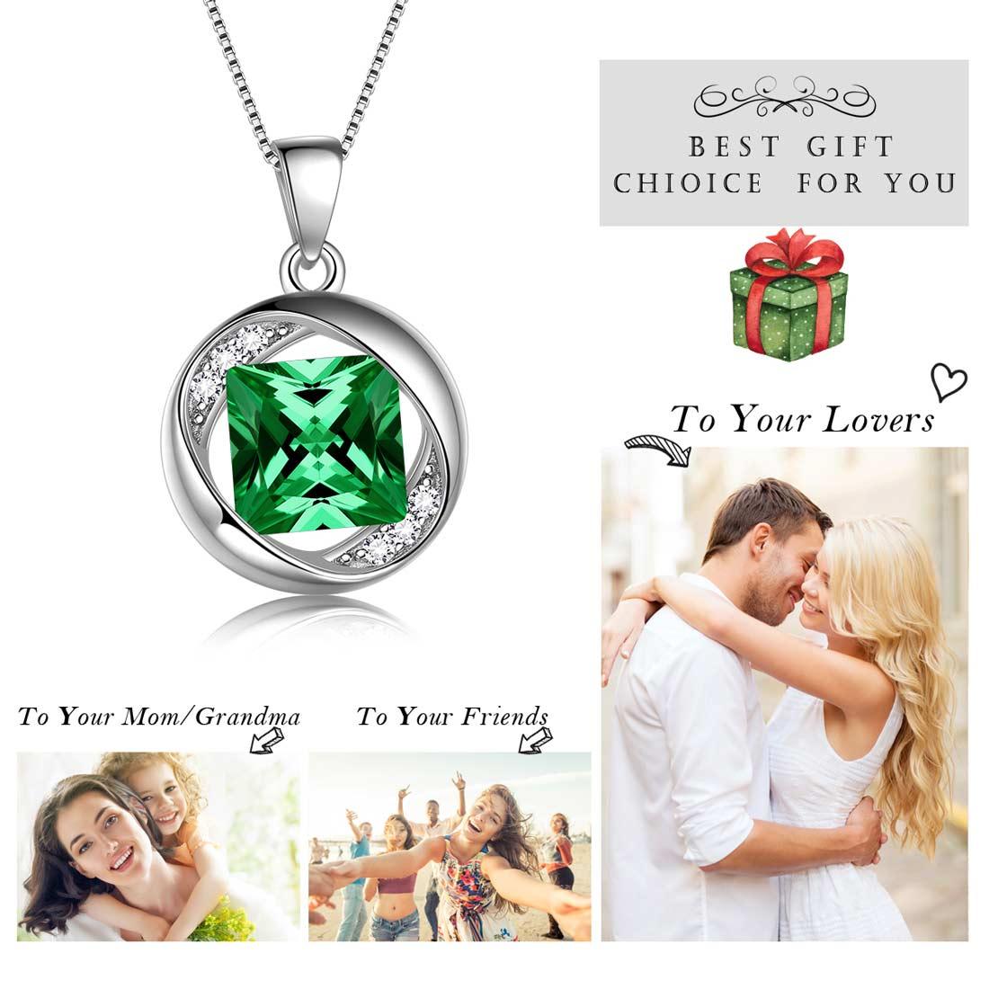 Tokyo Mart Round Birthstone May Emerald Necklace Pendant Women Girls Jewelry Birthday Gift