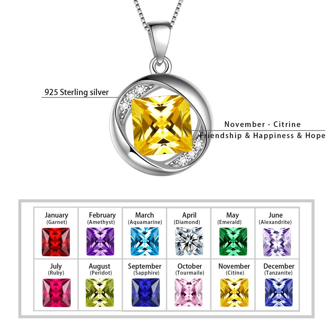 Tokyo Mart Round Birthstone November Citrine Necklace Pendant Women Girls Jewelry Birthday Gift