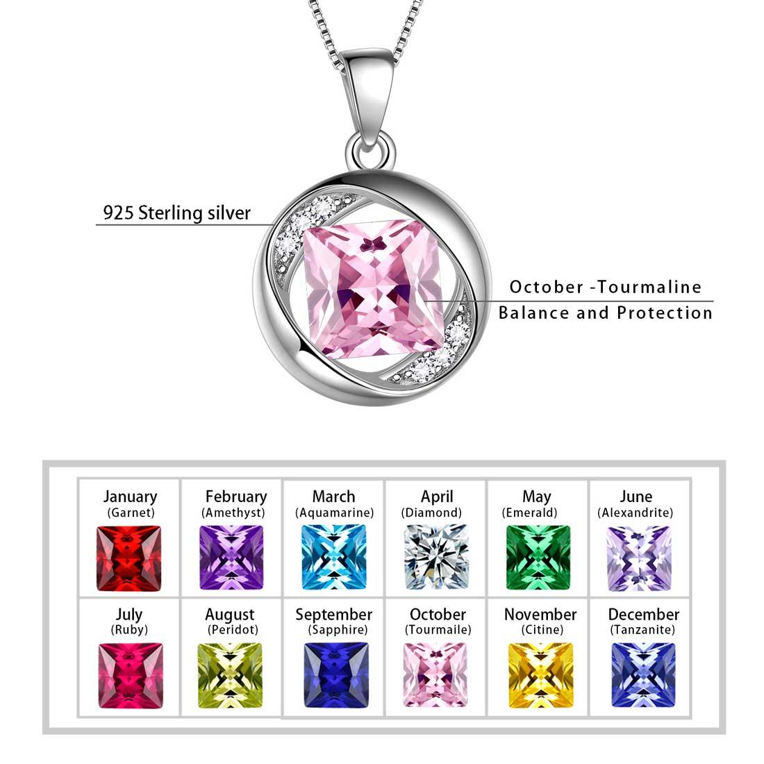Tokyo Mart Round Birthstone October Tourmaline Necklace Pendant Women Girls Jewelry Birthday Gift