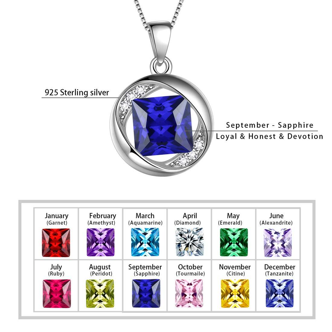 Tokyo Mart Round Birthstone September Sapphire Necklace Pendant Women Girls Jewelry Birthday Gift