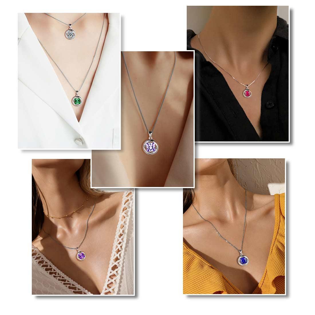 Tokyo Mart Round Birthstone February Amethyst Necklace Pendant Women Girls Jewelry Birthday Gift