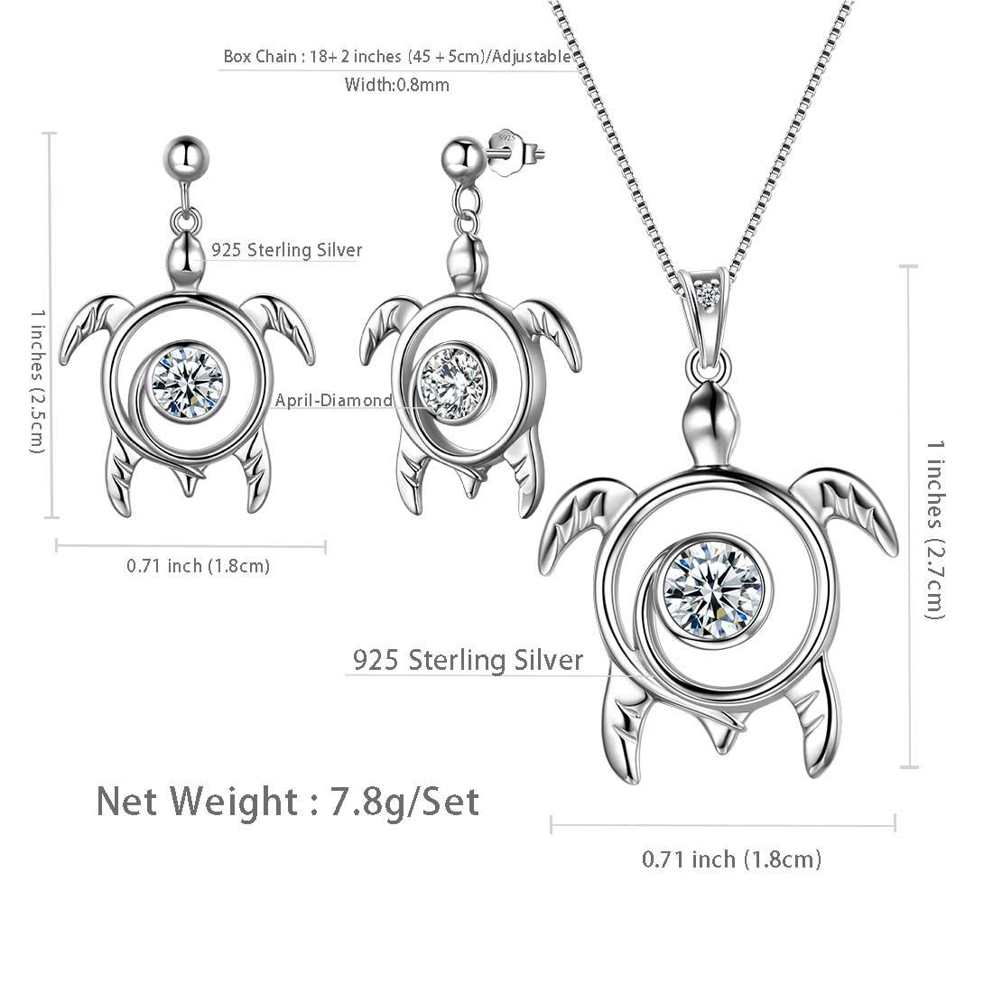 Tokyo Mart Turtle Birthstone April Diamond Jewelry Set 3PCS Women Girls Birthday Gift