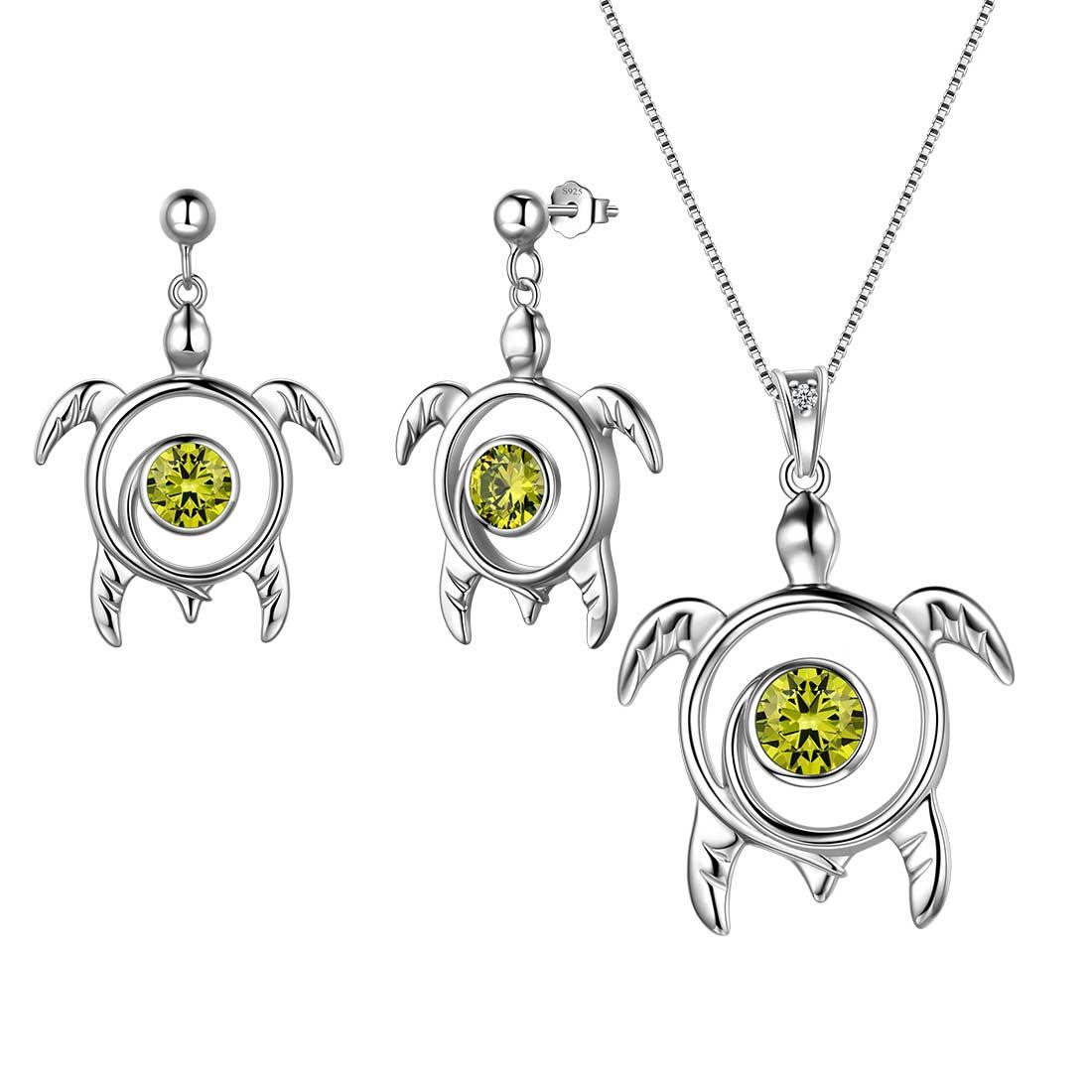 Tokyo Mart Turtle Birthstone August Peridot Jewelry Set 3PCS Women Girls Birthday Gift