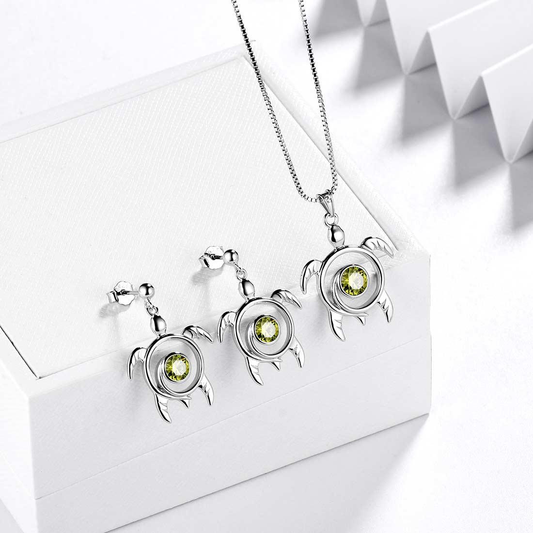 Tokyo Mart Turtle Birthstone August Peridot Jewelry Set 3PCS Women Girls Birthday Gift