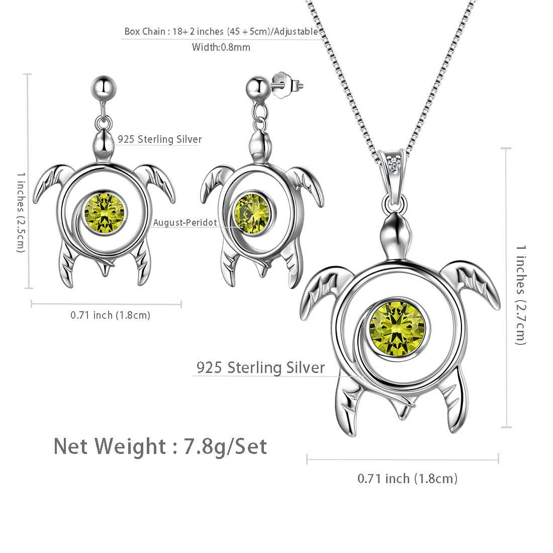 Tokyo Mart Turtle Birthstone August Peridot Jewelry Set 3PCS Women Girls Birthday Gift