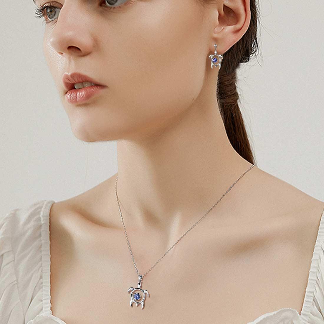 Tokyo Mart Turtle Birthstone December Tanzanite Jewelry Set 3PCS Women Girls Birthday Gift