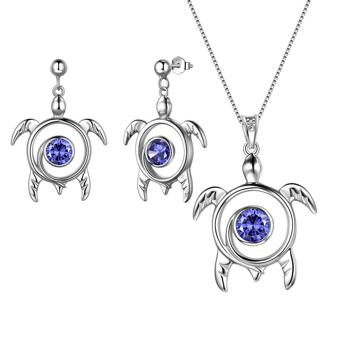 Tokyo Mart Turtle Birthstone December Tanzanite Jewelry Set 3PCS Women Girls Birthday Gift