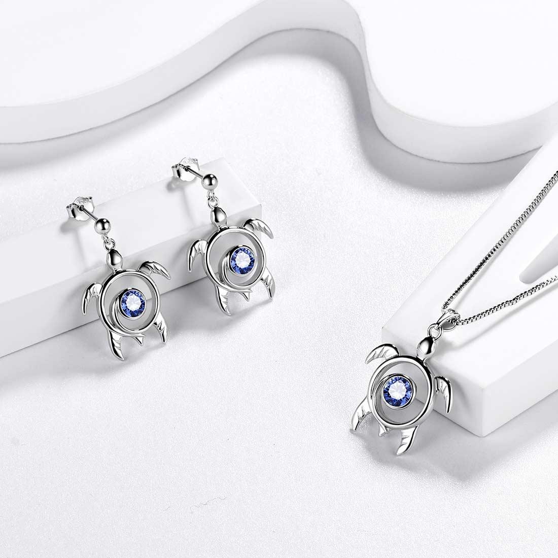 Tokyo Mart Turtle Birthstone December Tanzanite Jewelry Set 3PCS Women Girls Birthday Gift