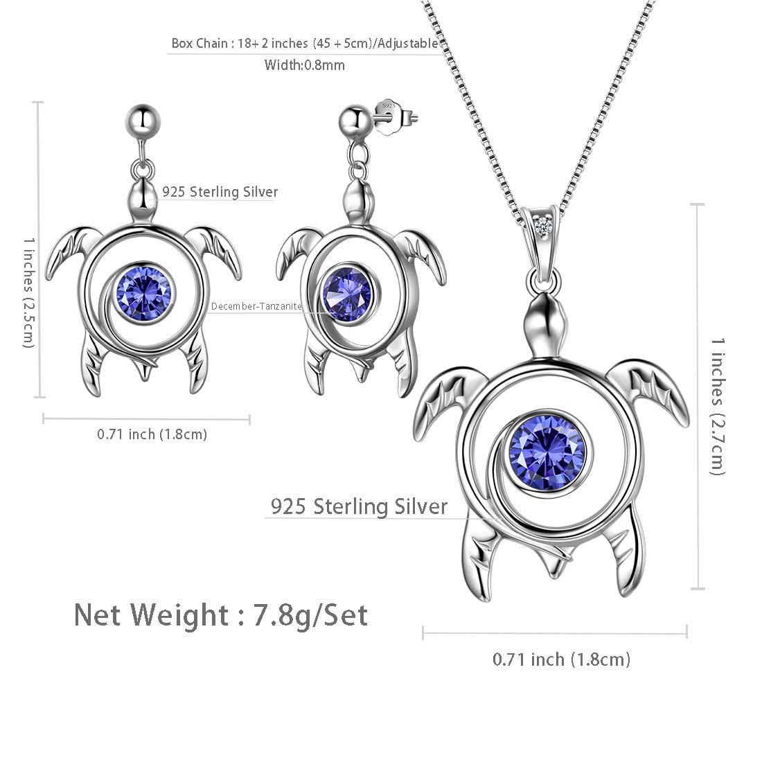 Tokyo Mart Turtle Birthstone December Tanzanite Jewelry Set 3PCS Women Girls Birthday Gift