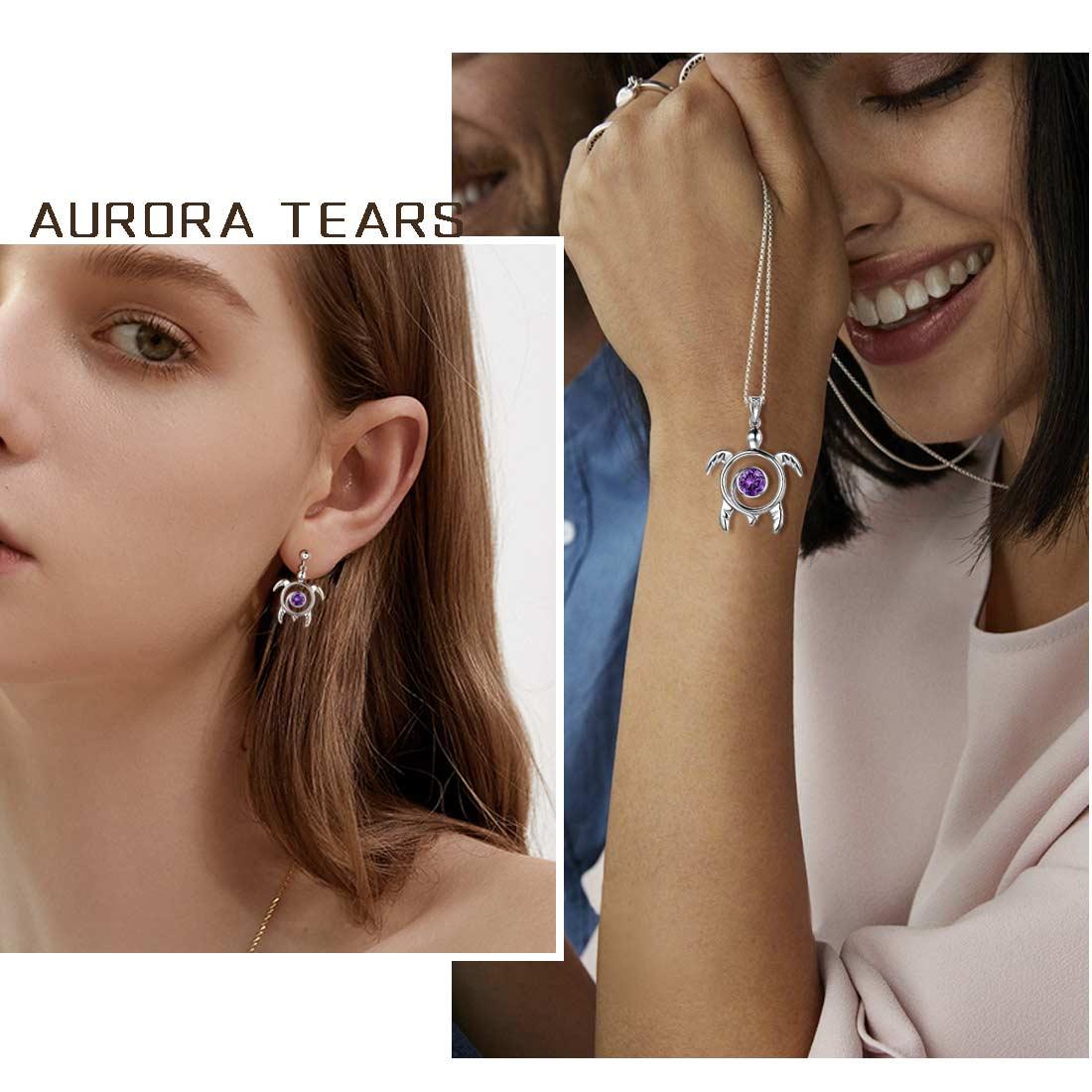 Tokyo Mart Turtle Birthstone February Amethyst Jewelry Set 3PCS Women Girls Birthday Gift